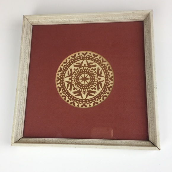 Cut Paper Design Stencil Matted Framed Picture Birds Heart Star Handcrafted VTG - Picture 6 of 11